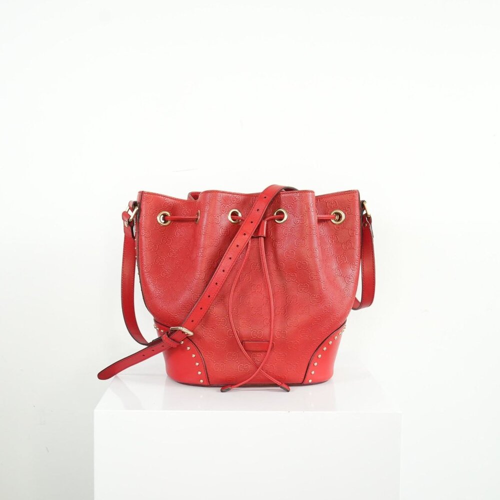 Gucci Bright Diamante Studded Leather Bucket Bag